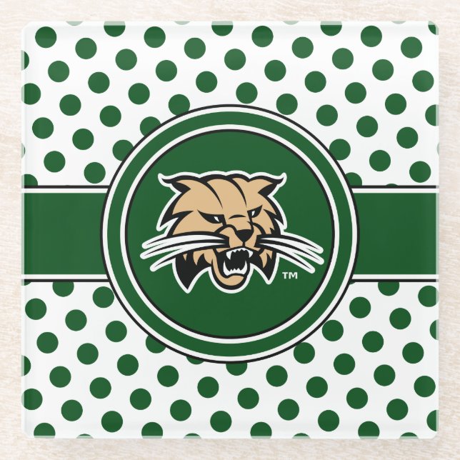 Ohio University Bobcat Logo Polka Dot Pattern Glass Coaster (Front)