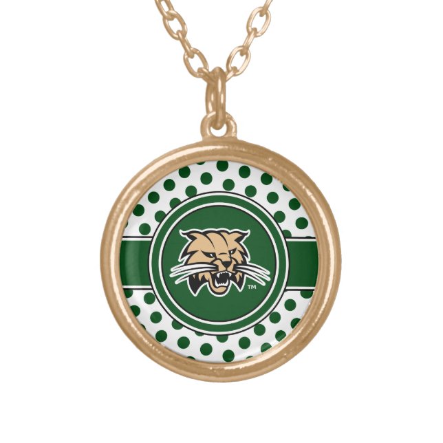 Ohio University Bobcat Logo Polka Dot Pattern Gold Plated Necklace (Front)