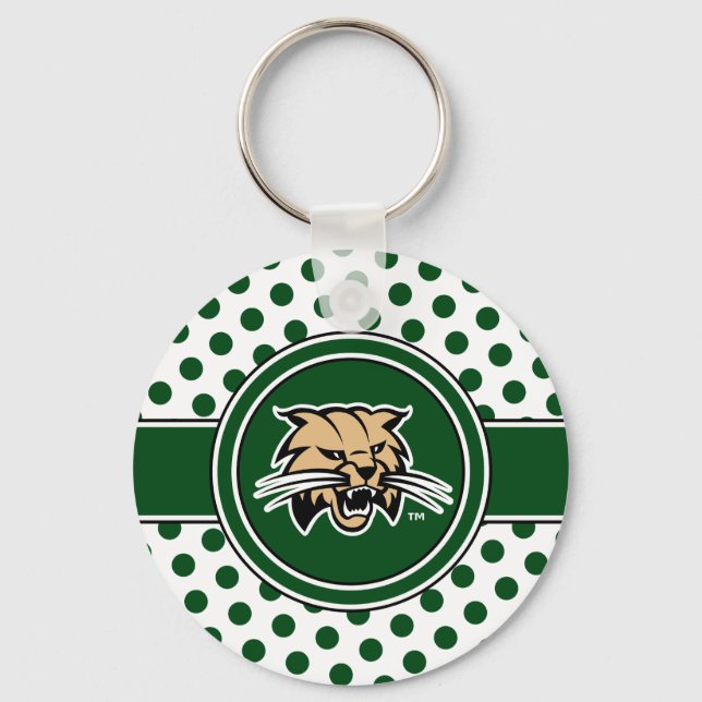 Ohio University Bobcat Logo Polka Dot Pattern Keychain (Front)