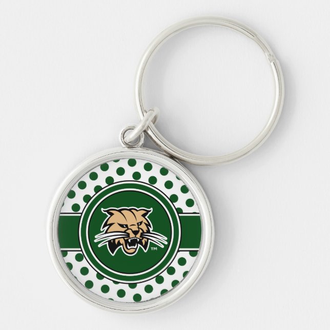 Ohio University Bobcat Logo Polka Dot Pattern Keychain (Front)