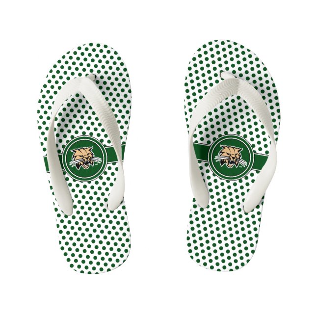 Ohio University Bobcat Logo Polka Dot Pattern Kid's Flip Flops (Footbed)