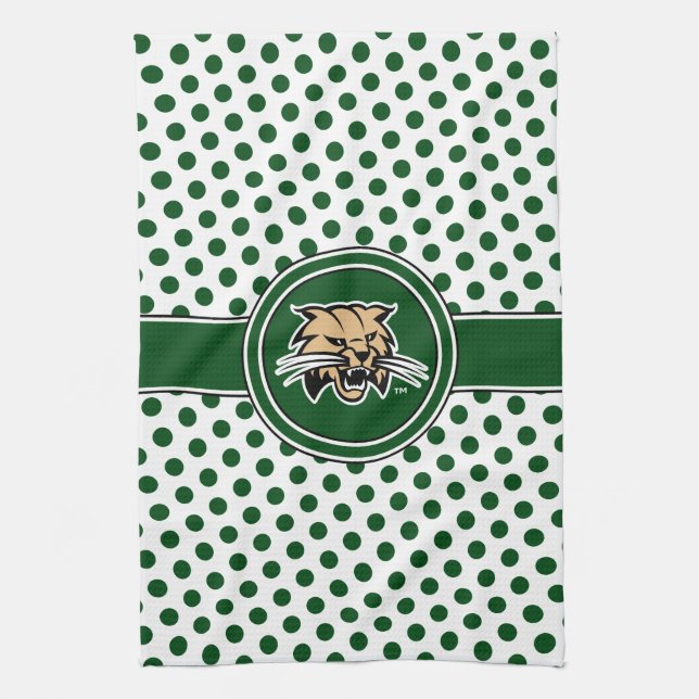 Ohio University Bobcat Logo Polka Dot Pattern Kitchen Towel (Vertical)