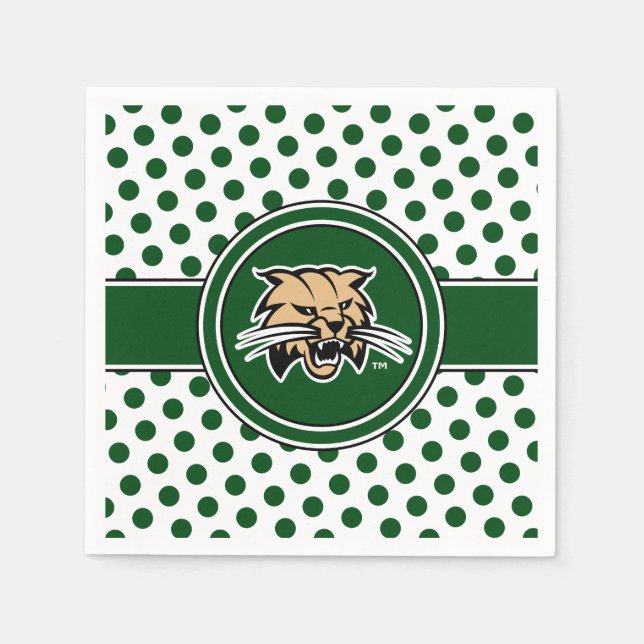 Ohio University Bobcat Logo Polka Dot Pattern Napkins (Front)