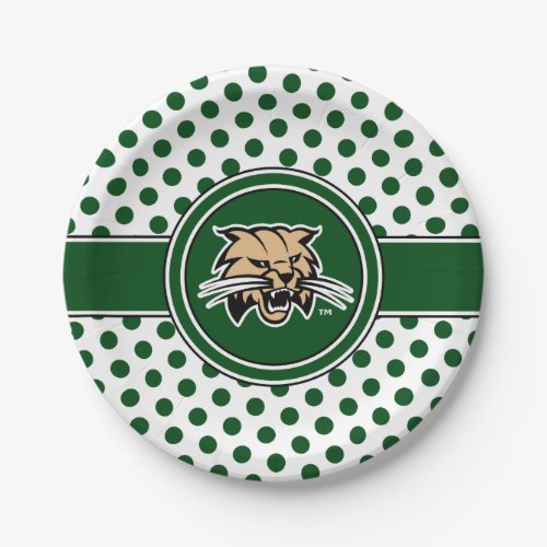 Ohio University Bobcat Logo Polka Dot Pattern Paper Plates