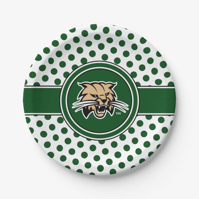 Ohio University Bobcat Logo Polka Dot Pattern Paper Plates (Front)