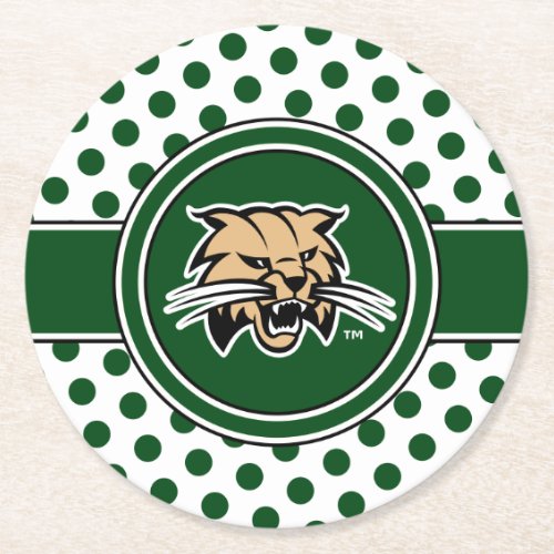 Ohio University Bobcat Logo Polka Dot Pattern Round Paper Coaster