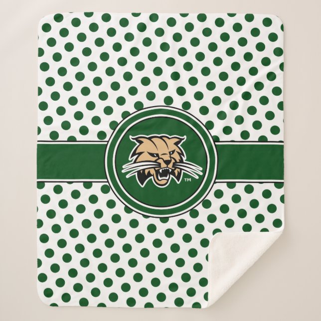 Ohio University Bobcat Logo Polka Dot Pattern Sherpa Blanket (Front)