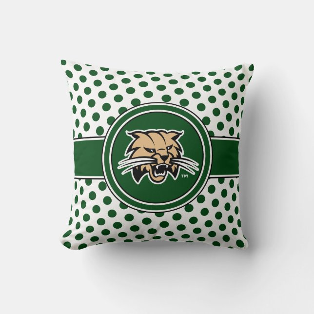 Ohio University Bobcat Logo Polka Dot Pattern Throw Pillow (Front)