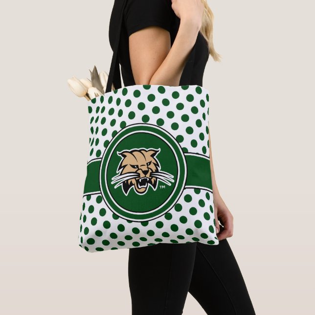 Ohio University Bobcat Logo Polka Dot Pattern Tote Bag (Close Up)