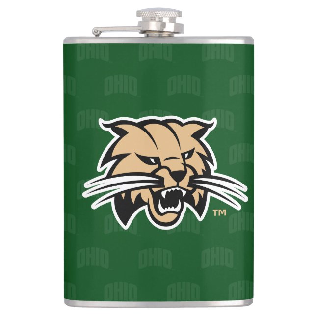 Ohio University Bobcat Logo Watermark Flask (Front)