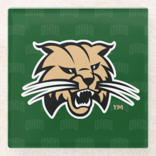 Ohio University Bobcat Logo Watermark Glass Coaster