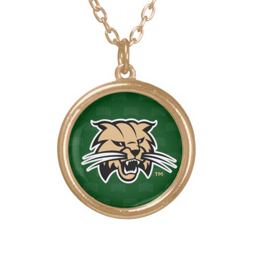 Ohio University Bobcat Logo Watermark Gold Plated Necklace
