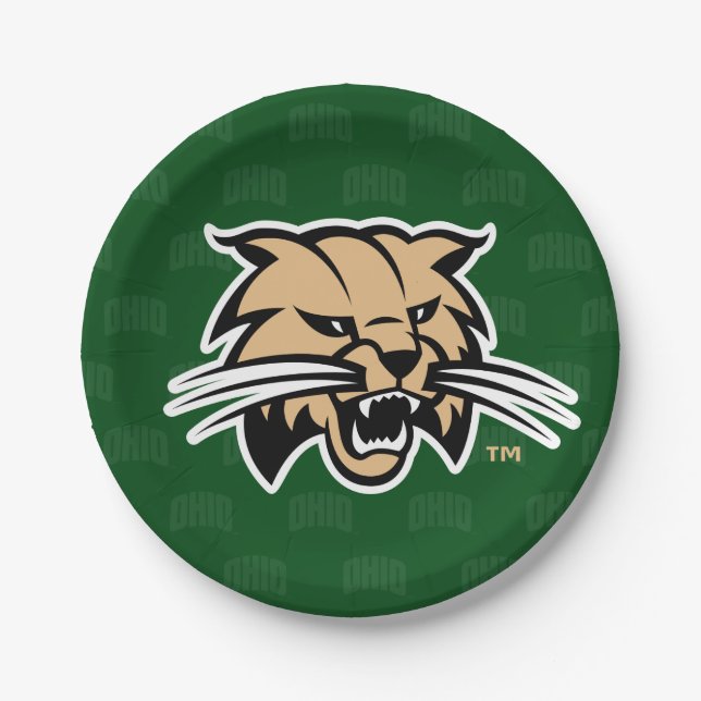 Ohio University Bobcat Logo Watermark Paper Plates (Front)