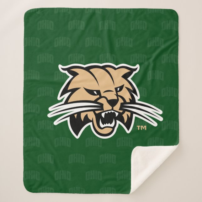 Ohio University Bobcat Logo Watermark Sherpa Blanket (Front)