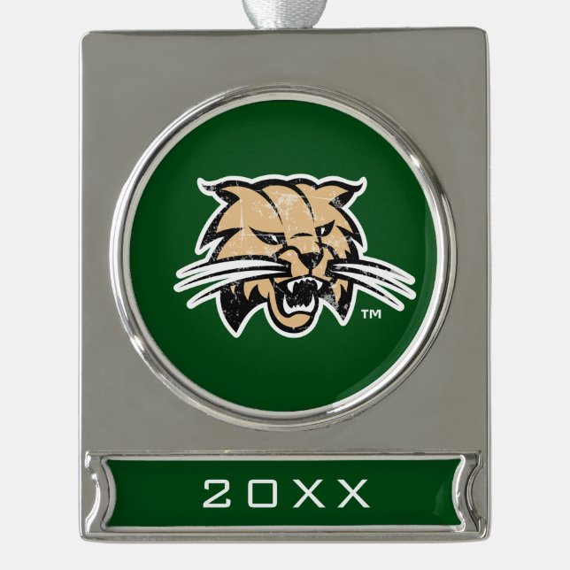 Ohio University Distressed Silver Plated Banner Ornament (Front)