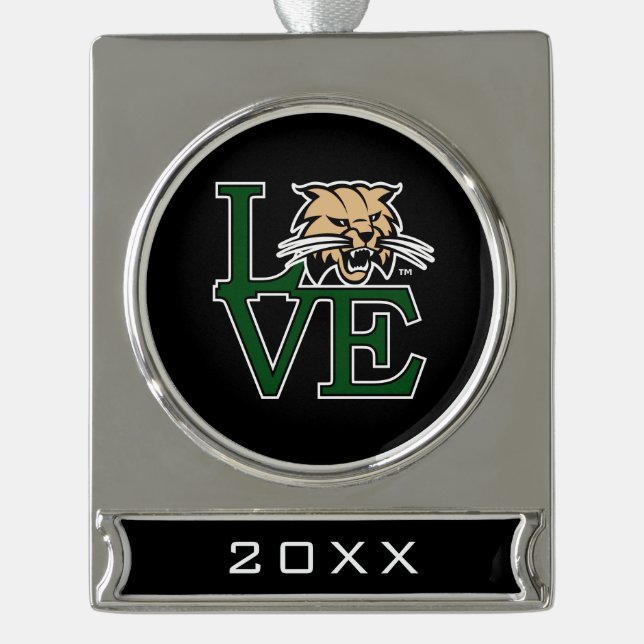 Ohio University Love Silver Plated Banner Ornament (Front)