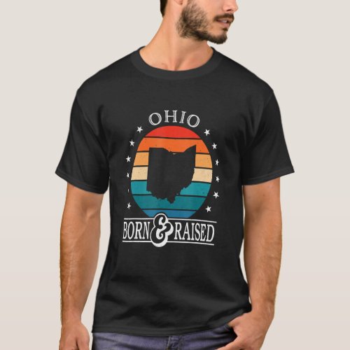 Ohio Usa Born  Raised Retro Us State Pride T_Shirt