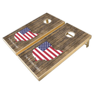 Ohio USA Stars Stripes Map Family Name Wood Cornhole Set