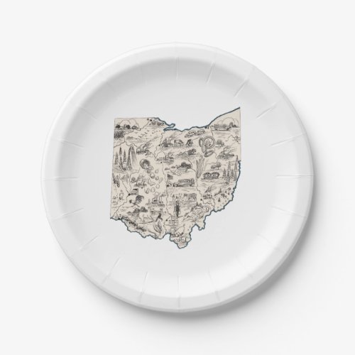 Ohio Vintage Picture Map Paper Party Plates