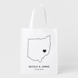 Ohio Wedding Welcome Bag Map Tote with Heart