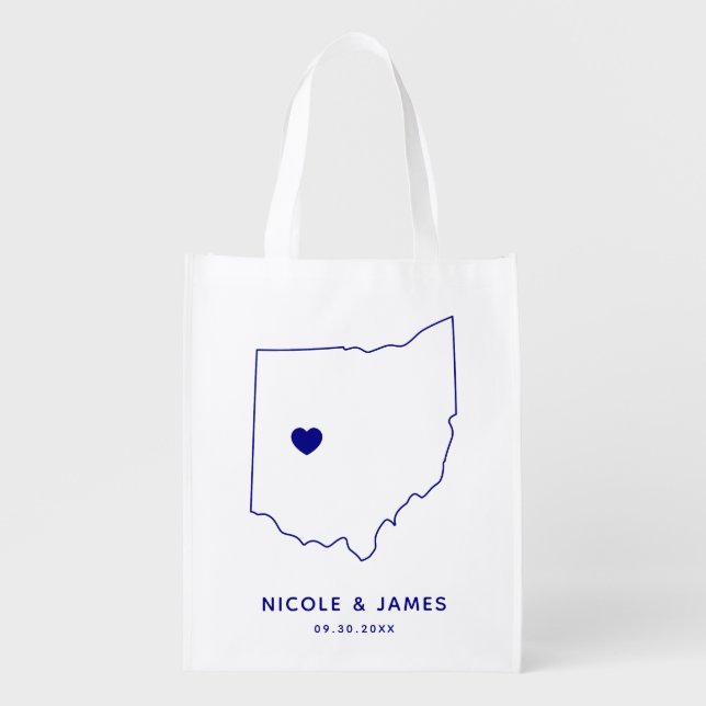 Ohio Wedding Welcome Bag Navy Tote with Map (Front)