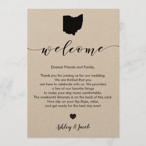 Ohio Wedding Welcome Letter  Itinerary Card