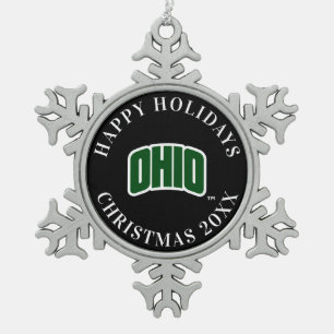 Ohio Wordmark Snowflake Pewter Christmas Ornament