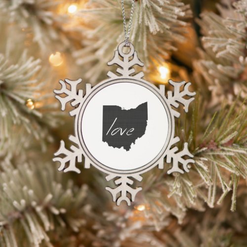 Ohioan Love Ohio Shaped Black Buckeye Chalkboard Snowflake Pewter Christmas Ornament