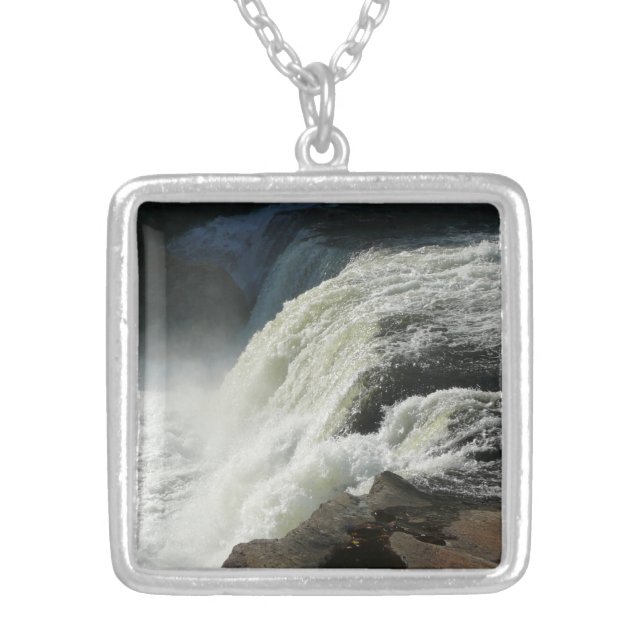 Ohiopyle Falls in Pennsylvania Silver Plated Necklace (Front)