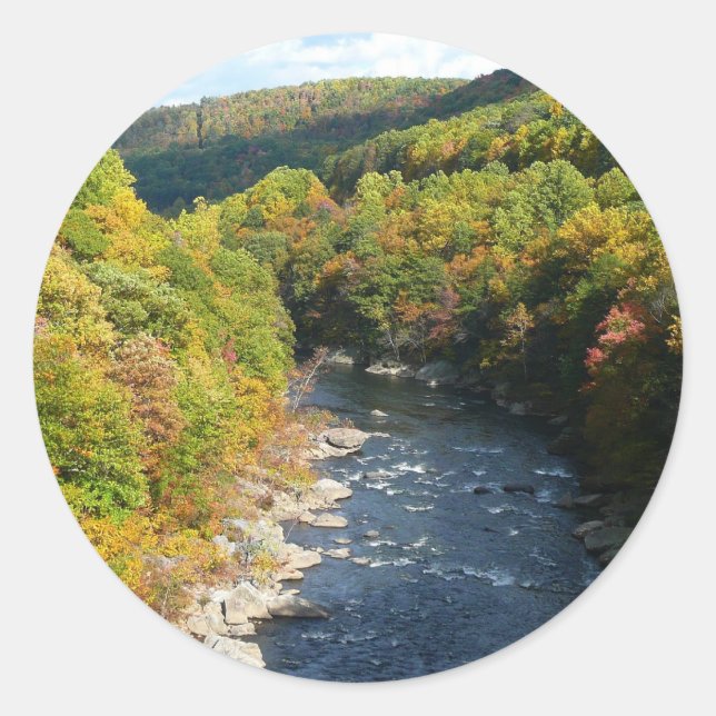 Ohiopyle River in Fall I Pennsylvania Autumn Classic Round Sticker (Front)