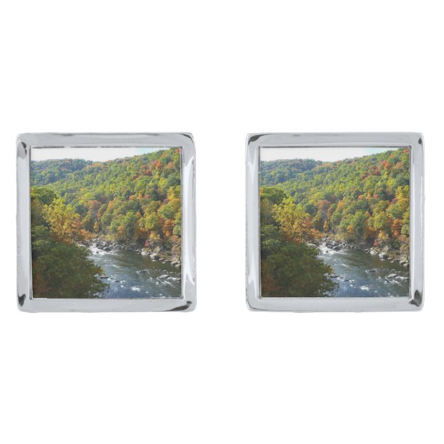 Ohiopyle River in Fall II Pennsylvania Autumn Cufflinks (Front)