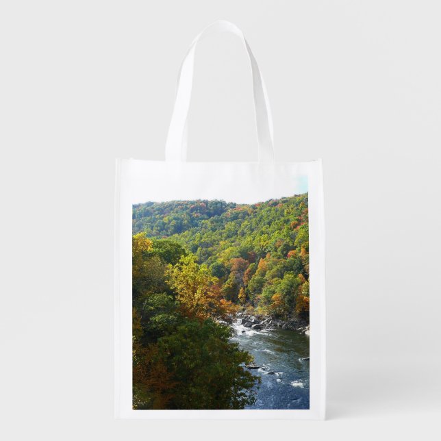 Ohiopyle River in Fall II Pennsylvania Autumn Grocery Bag (Front)