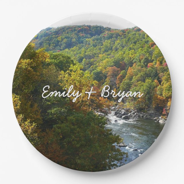 Ohiopyle River in Fall II Pennsylvania Autumn Paper Plates (Front)