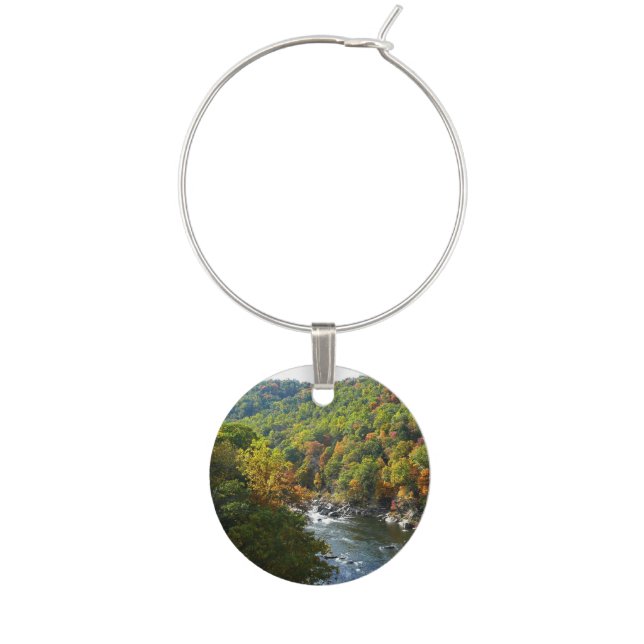 Ohiopyle River in Fall II Pennsylvania Autumn Wine Charm (Front)
