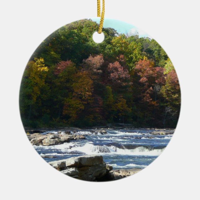 Ohiopyle River Rapids in Fall Pennsylvania Autumn Ceramic Ornament (Front)