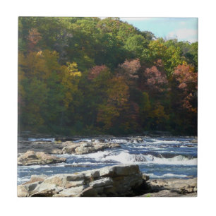 Ohiopyle River Rapids in Fall Pennsylvania Autumn Ceramic Tile