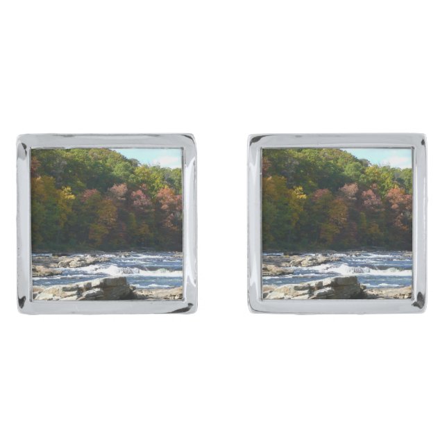 Ohiopyle River Rapids in Fall Pennsylvania Autumn Cufflinks (Front)
