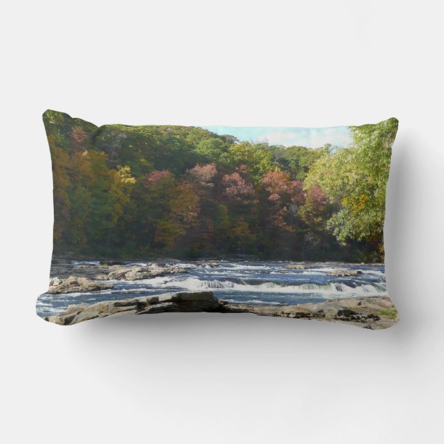 Ohiopyle River Rapids in Fall Pennsylvania Autumn Lumbar Pillow (Front)