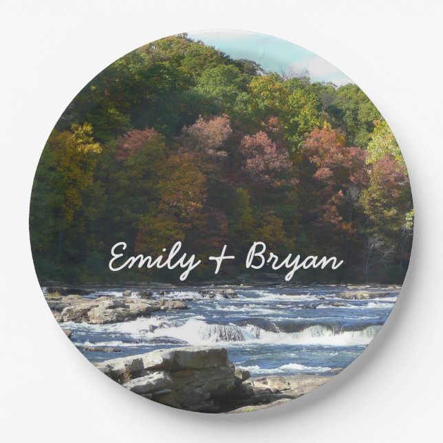 Ohiopyle River Rapids in Fall Pennsylvania Autumn Paper Plates (Front)