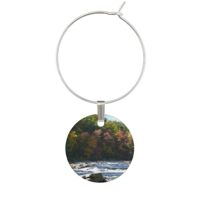 Ohiopyle River Rapids in Fall Pennsylvania Autumn Wine Charm (Front)