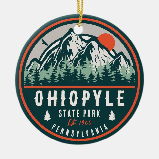 Ohiopyle State Park Pennsylvania Retro Sunset Ceramic Ornament (Front)