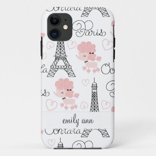 Ohlala Cute Paris Poodle and Eiffel Tower Pattern iPhone 11 Case