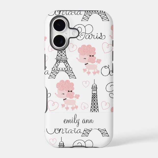 Ohlala Cute Paris Poodle and Eiffel Tower Pattern Iphone Case (Back)
