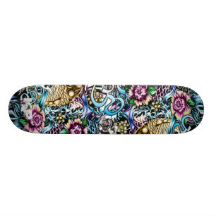 Ohm and Koi Japanese style art Skate deck
