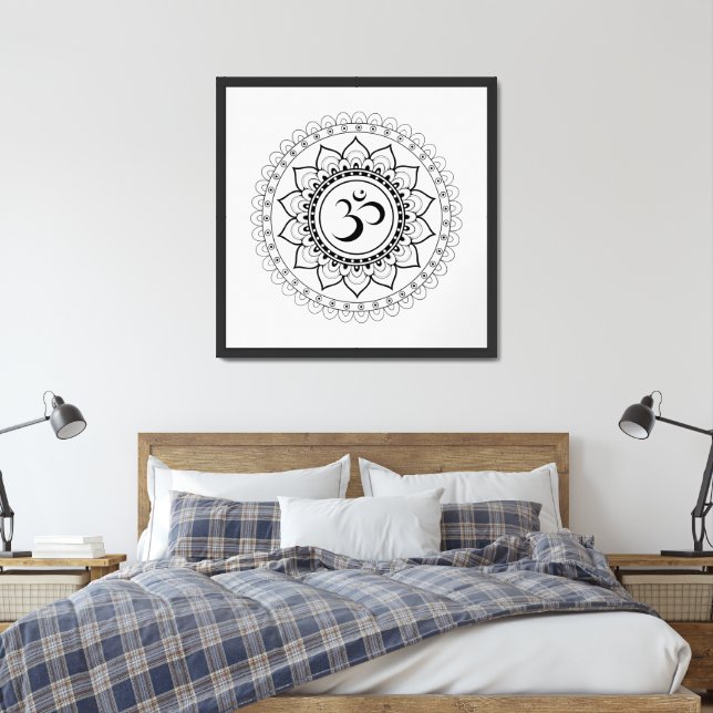 Ohm Mandala Om Mandala White & Black Framed Art (Bedroom)