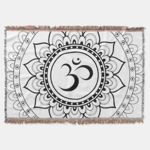 Ohm Mandala Om Mandala White & Black Throw Blanket