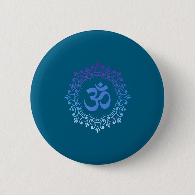 Ohm Yoga New Age Purple And Blue Mandala Sound Bat Button (Front)