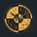 Ohm's Law Round Clock Black and Orange Dial<br><div class="desc">Ohm's Law Round Clock with black and orange dial.</div>