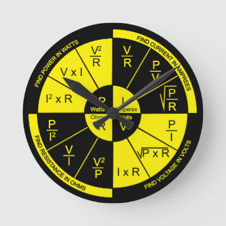 Ohm's Law Round Clock Black and Yellow Dial