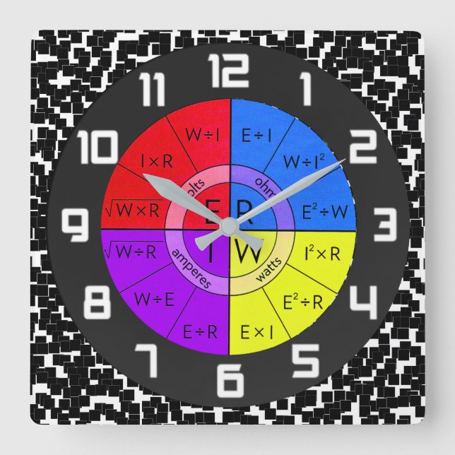 OHM'S LAW SQUARE WALL CLOCK (Front)